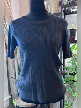 Joie Ribbed Short-Sleeve Knit Top — Black